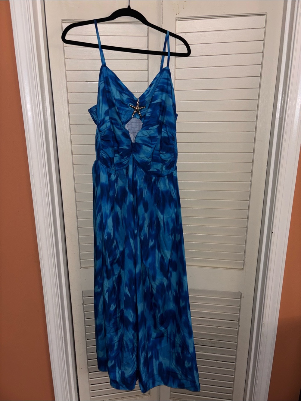 Blue Tie-Dye Maxi Dress with Front Cutout